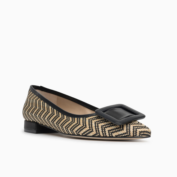 Jon Josef Reale Buckle Pointed Flat in Natural-Black