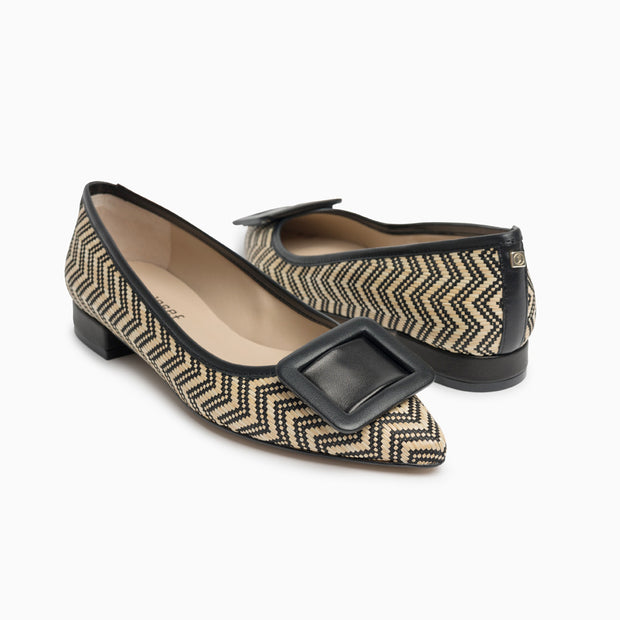 Jon Josef Reale Buckle Pointed Flat in Natural-Black