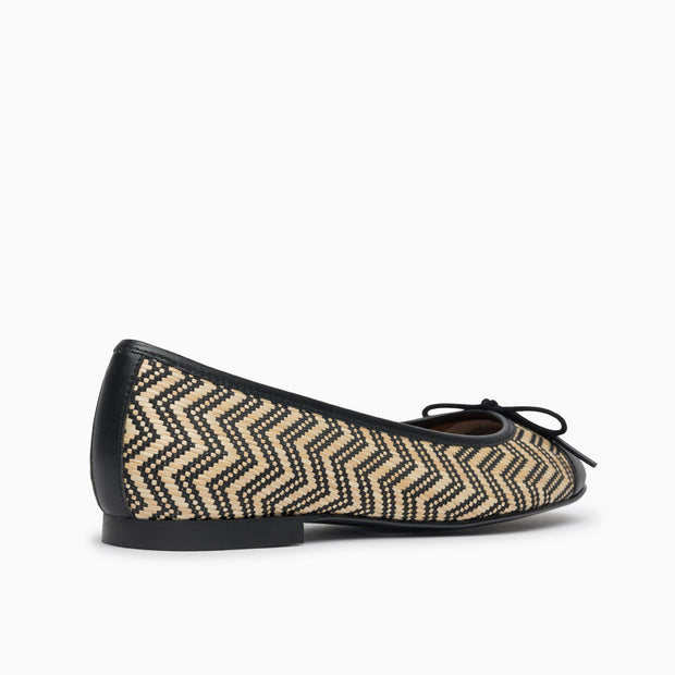 Jon Josef Belle Raffia Ballet Flat in Black-Natural