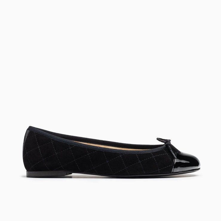 Jon Josef Belle Quilted Ballet Flat in Black Suede