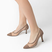 Jon Josef Charlotte Mesh Mid Heel in Beige Suede Combo