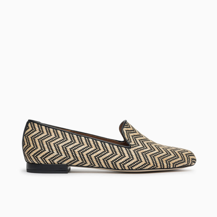 Jon Josef Gatsby Raffia Flat in Black/Natural Raffia