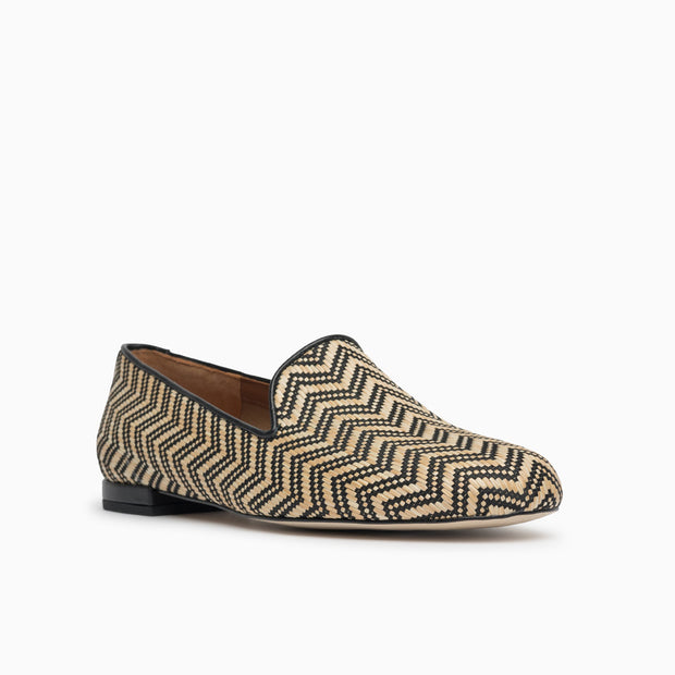 Jon Josef Gatsby Raffia Flat in Black/Natural Raffia