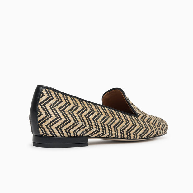 Jon Josef Gatsby Raffia Flat in Black/Natural Raffia