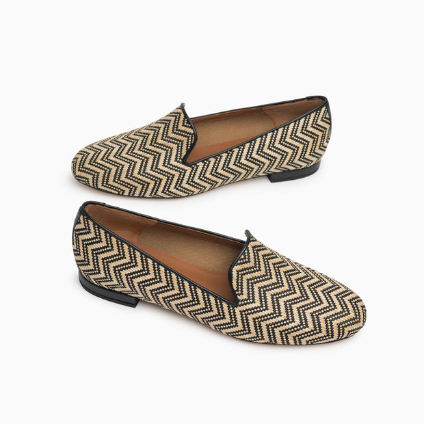 Jon Josef Gatsby Raffia Flat in Black/Natural Raffia