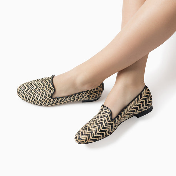 Jon Josef Gatsby Raffia Flat in Black/Natural Raffia