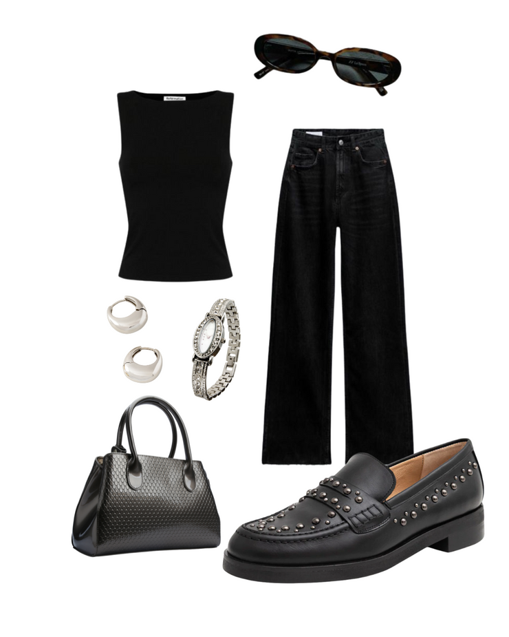 Jon Josef Marbella Studs Loafer in Black Calf Leather