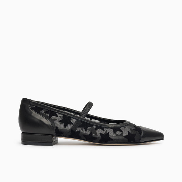 Jon Josef Rita Mesh Flat in Black Leather Combo