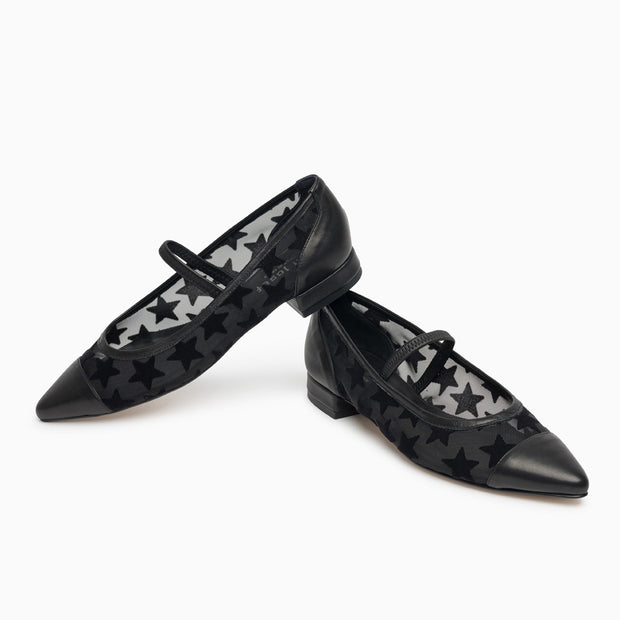 Jon Josef Rita Mesh Flat in Black Leather Combo