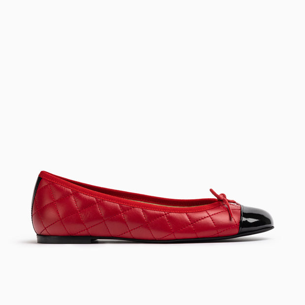 Jon Josef Belle Quilted Ballet Flat in Black/Red Combo