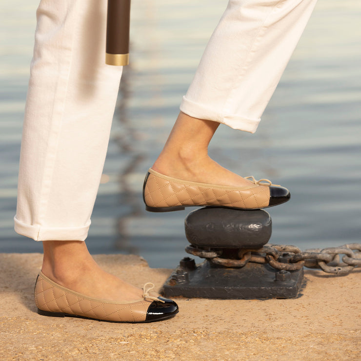 Jon Josef Belle Quilted Ballet Flat in Black/Tan Combo