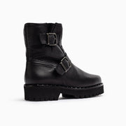 Jon Josef Biker Fur Moto Boot in Black Tumble Leather