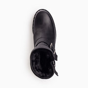 Jon Josef Biker Fur Moto Boot in Black Tumble Leather