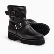Jon Josef Biker Fur Moto Boot in Black Tumble Leather