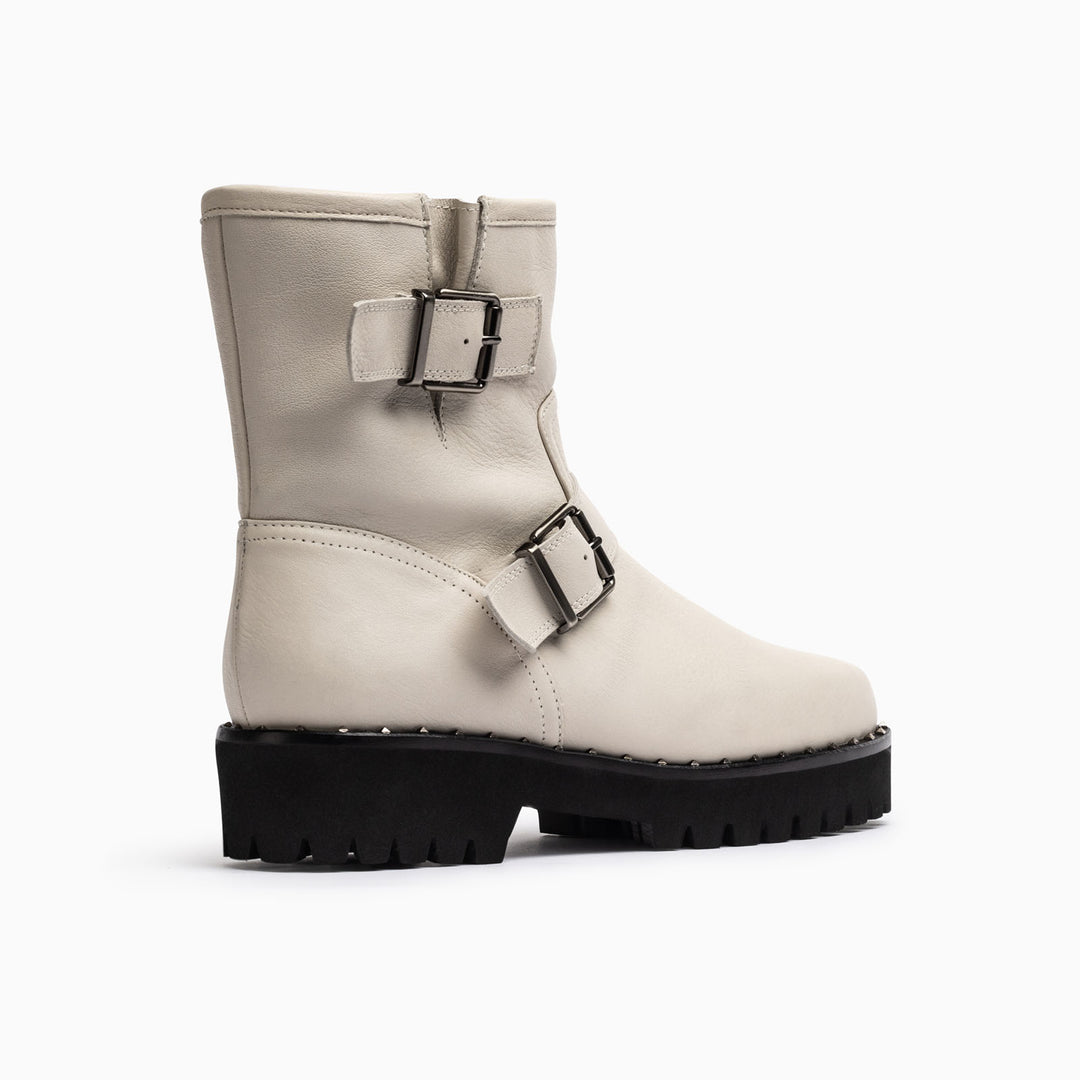 White leather biker boots hotsell