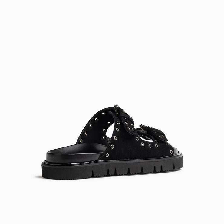 Jon Josef Bold Footbed Sandal in Black Suede