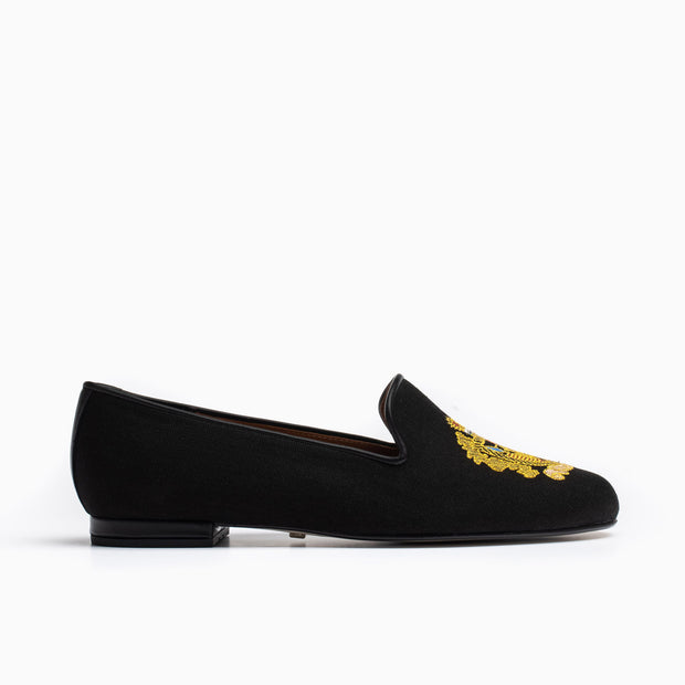 Jon Josef Gatsby Emblem Flat in Black Linen