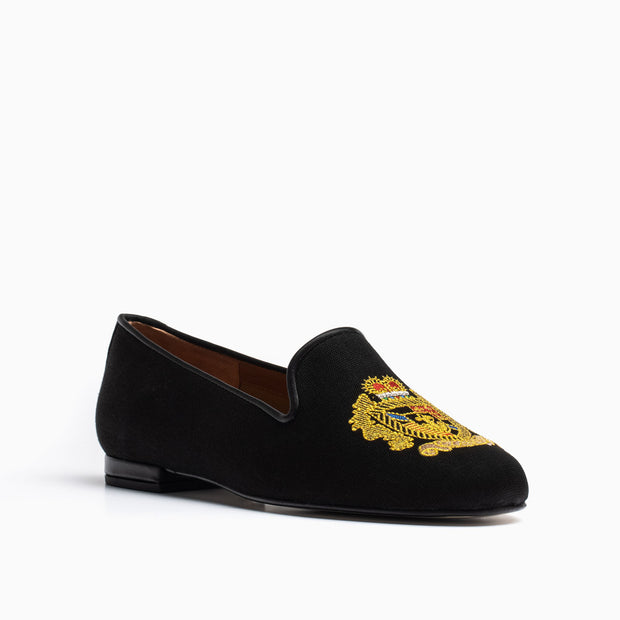 Jon Josef Gatsby Emblem Flat in Black Linen