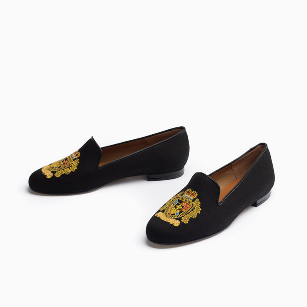 Jon Josef Gatsby Emblem Flat in Black Linen