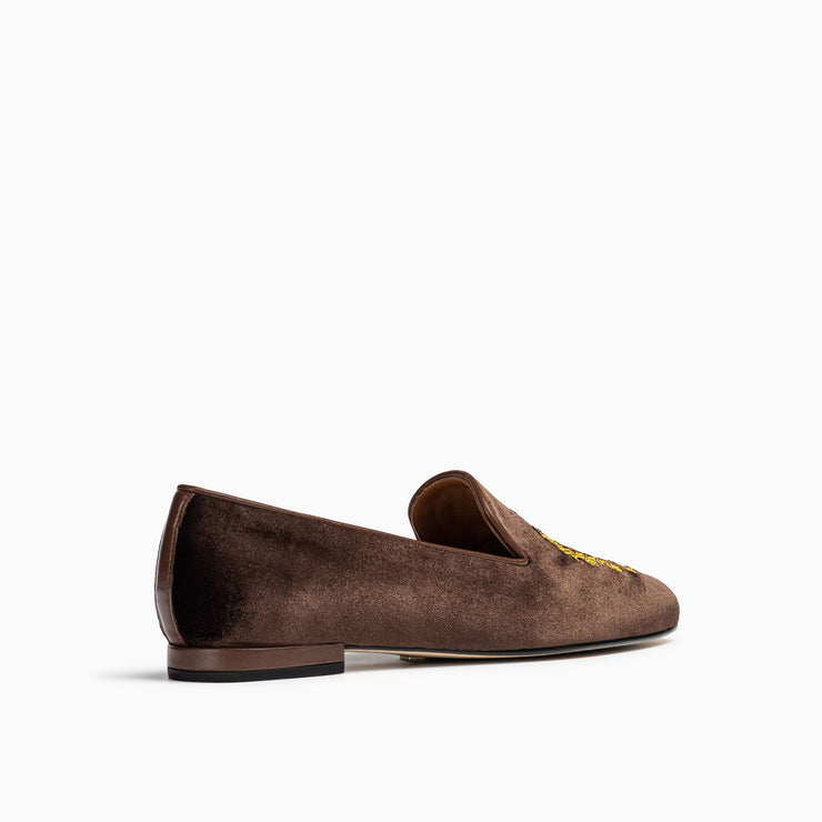 Jon Josef Gatsby Emblem Flat in Brown Velvet