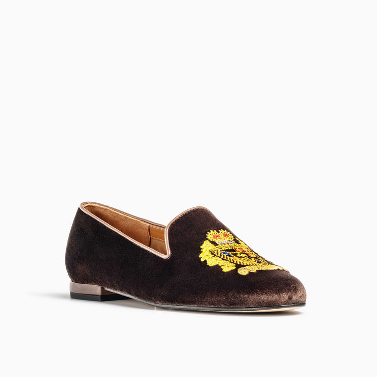 Jon Josef Gatsby Emblem Flat in Brown Velvet