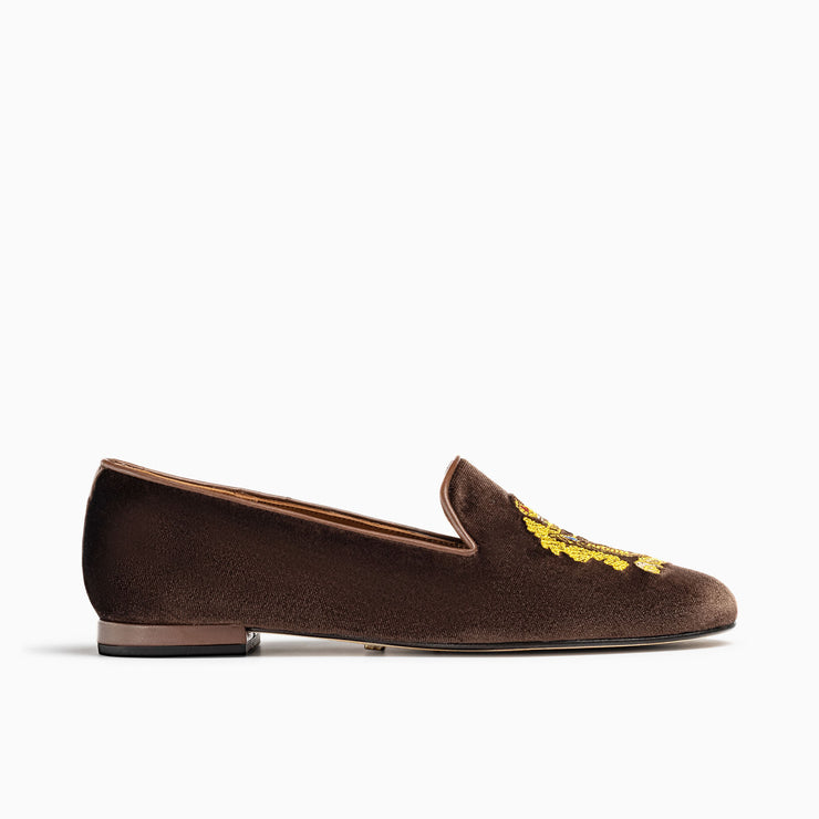 Jon Josef Gatsby Emblem Flat in Brown Velvet