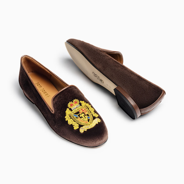 Jon Josef Gatsby Emblem Flat in Brown Velvet