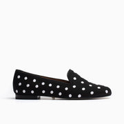 Jon Josef Gatsby Polka Dot Flat in Black Linen