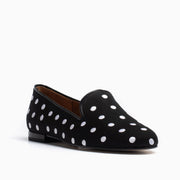 Jon Josef Gatsby Polka Dot Flat in Black Linen