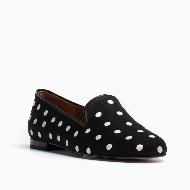 Jon Josef Gatsby Polka Dot Flat in Black Linen