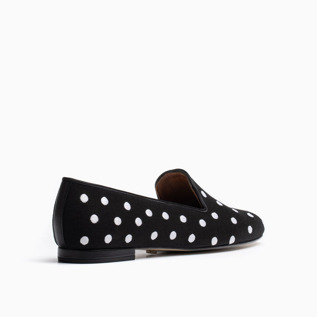 Jon Josef Gatsby Polka Dot Flat in Black Linen