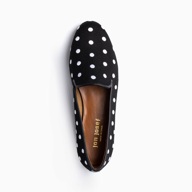 Jon Josef Gatsby Polka Dot Flat in Black Linen