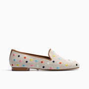 Jon Josef Gatsby Polka Dot Flat in Natural Linen-Multi