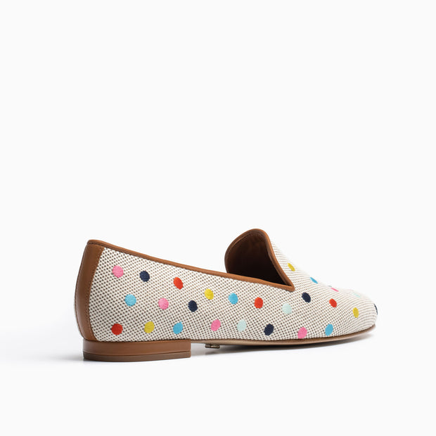 Jon Josef Gatsby Polka Dot Flat in Natural Linen-Multi