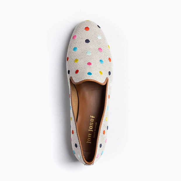 Jon Josef Gatsby Polka Dot Flat in Natural Linen-Multi