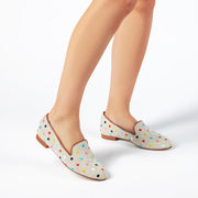 Jon Josef Gatsby Polka Dot Flat in Natural Linen-Multi