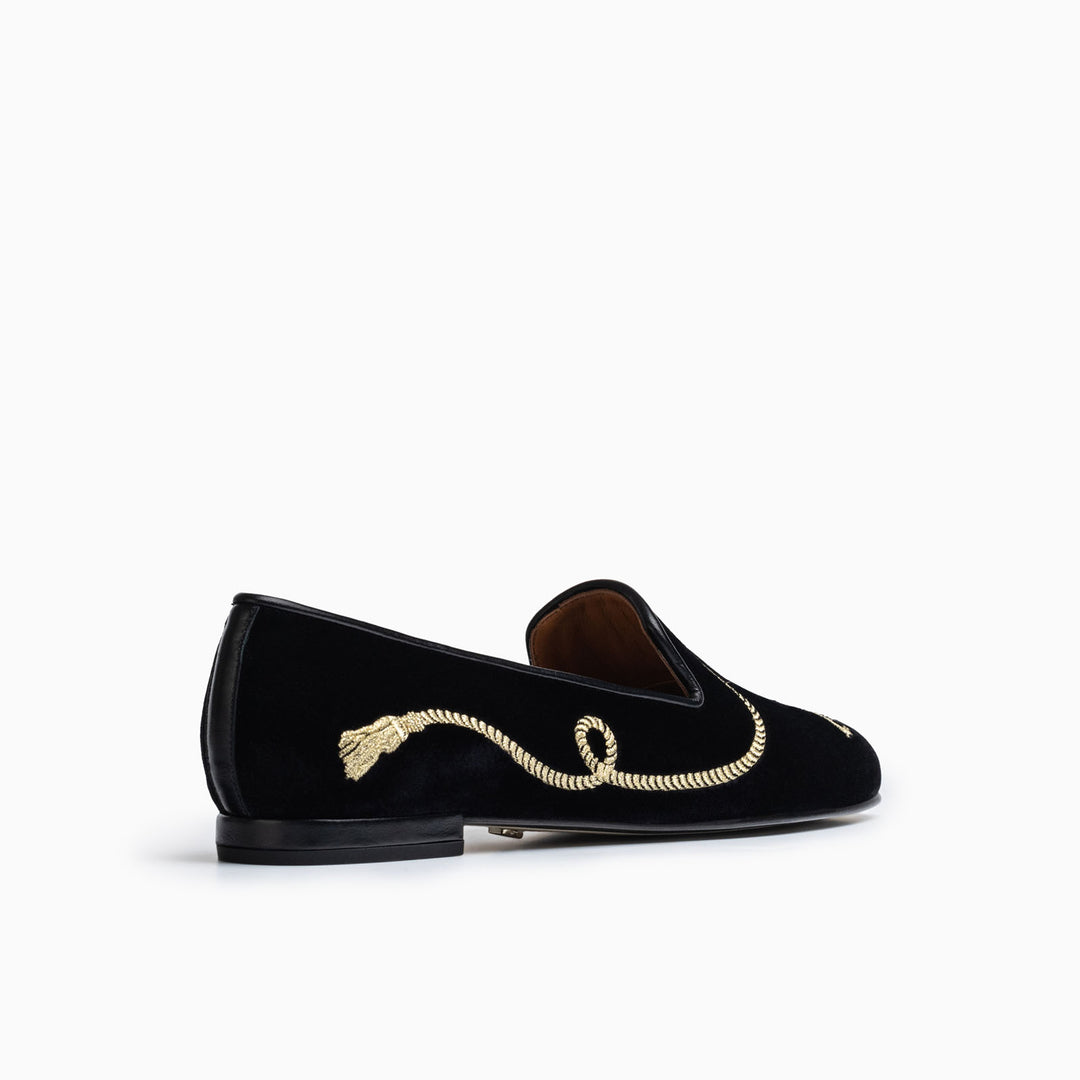 Black velvet loafers with tassels hotsell