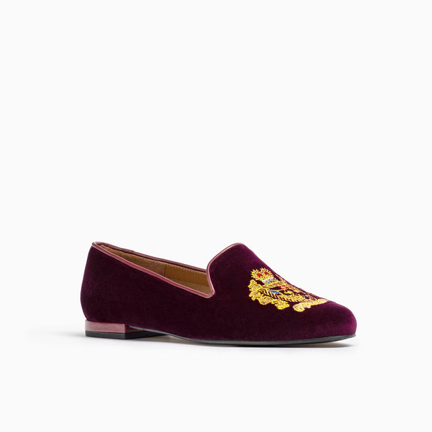 Jon Josef Gatsby Emblem Flat in Burgundy Velvet