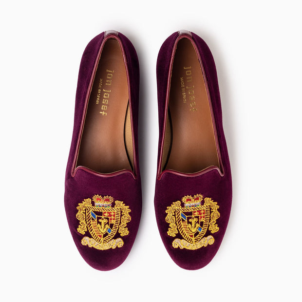 Jon Josef Gatsby Emblem Flat in Burgundy Velvet