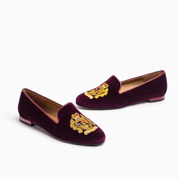 Jon Josef Gatsby Emblem Flat in Burgundy Velvet