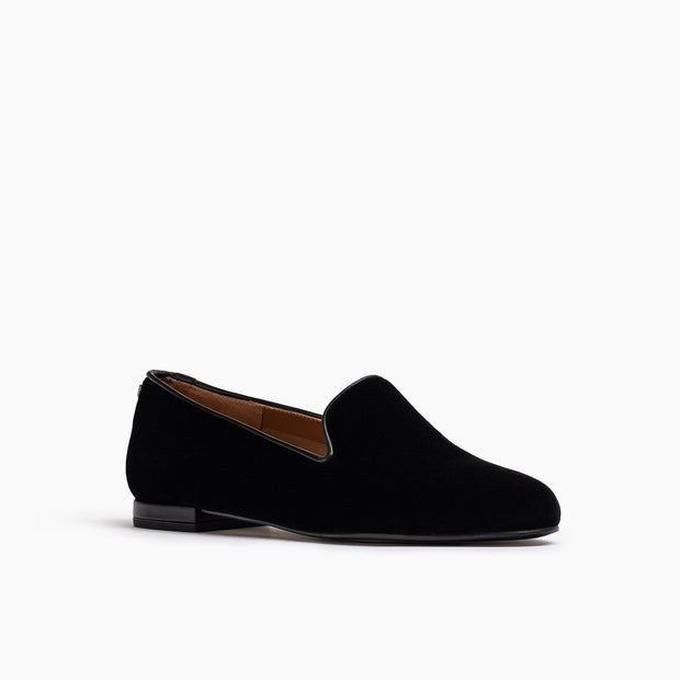 Jon Josef Gatsby Stud Flat in Black Velvet-Blue