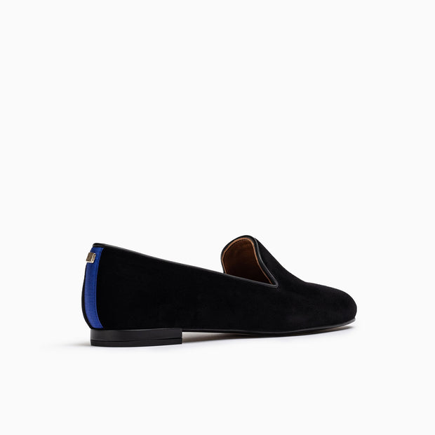 Jon Josef Gatsby Stud Flat in Black Velvet-Blue