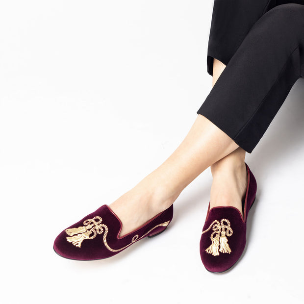 Jon Josef Gatsby Tassels Loafer in Wine Velvet