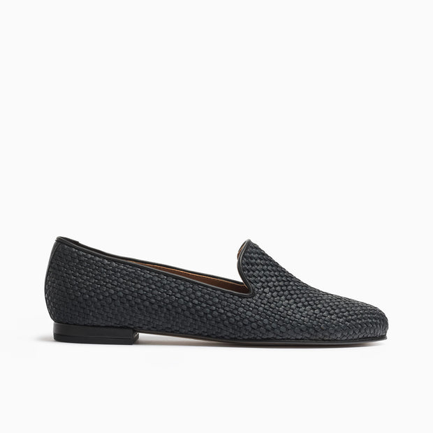 Jon Josef Gatsby Raffia Flat in Black Raffia