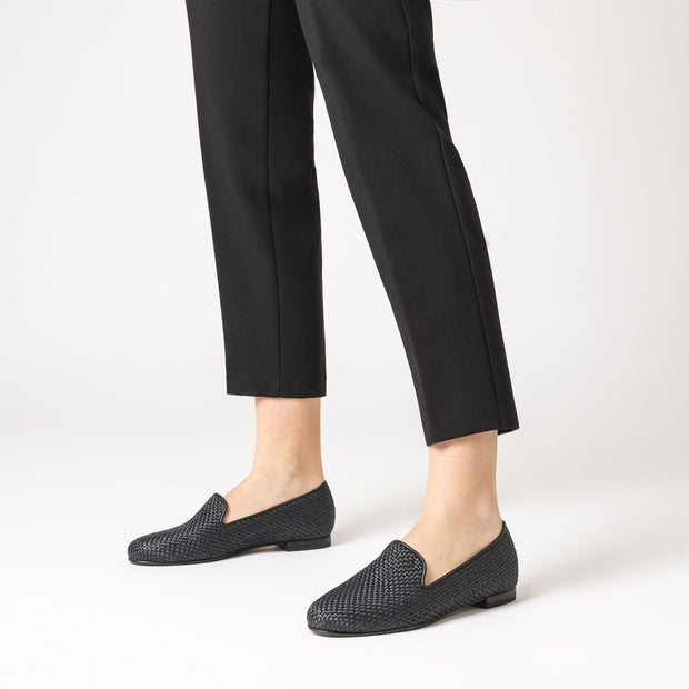 Jon Josef Gatsby Raffia Flat in Black Raffia