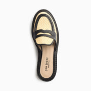 Jon Josef Gold Penny Mule in Natural Black Raffia