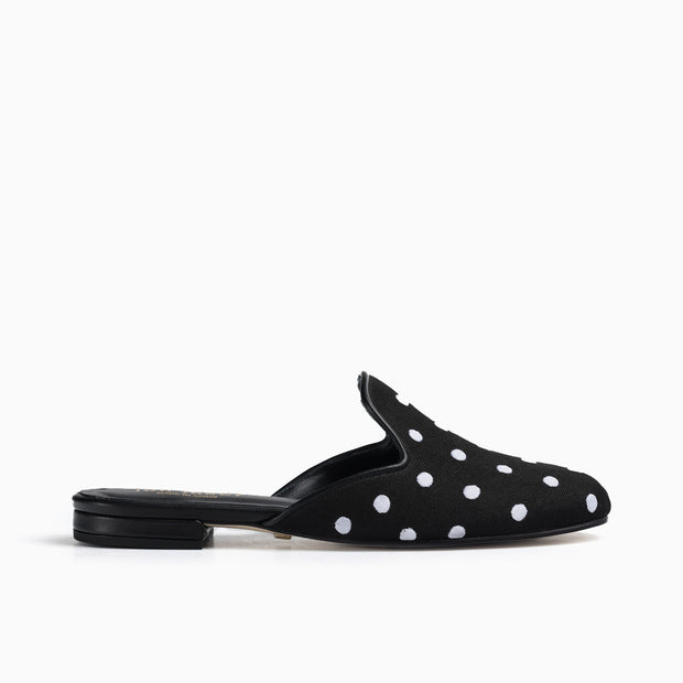 Jon Josef Great Polkadot Mule in Black Linen