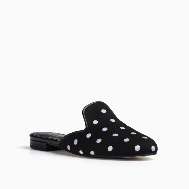 Jon Josef Great Polkadot Mule in Black Linen