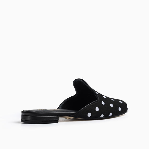 Jon Josef Great Polkadot Mule in Black Linen