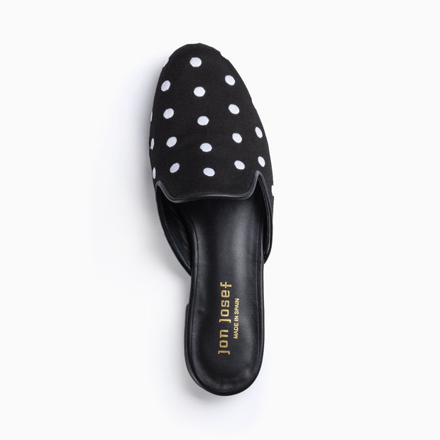 Jon Josef Great Polkadot Mule in Black Linen